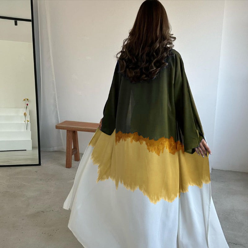 Tie-Dye Cape Cardigan Dress Abaya | Gradient Open Front Kimono Cover(MOA221)