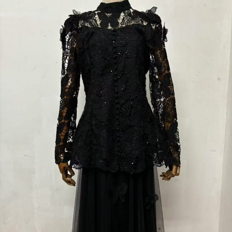 3D Butterfly Lace & Tulle Gown Set(MS223) - Mariam's Collection