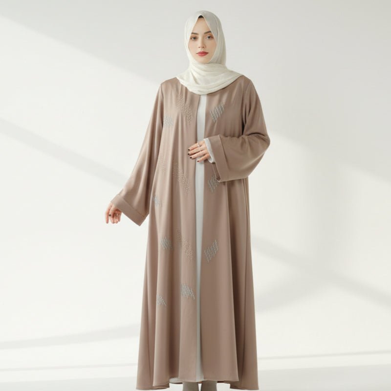 3D Embroidery Abaya With Geometric Beads. 3D Embroidered Open Abaya (MOA085) - Mariam's Collection