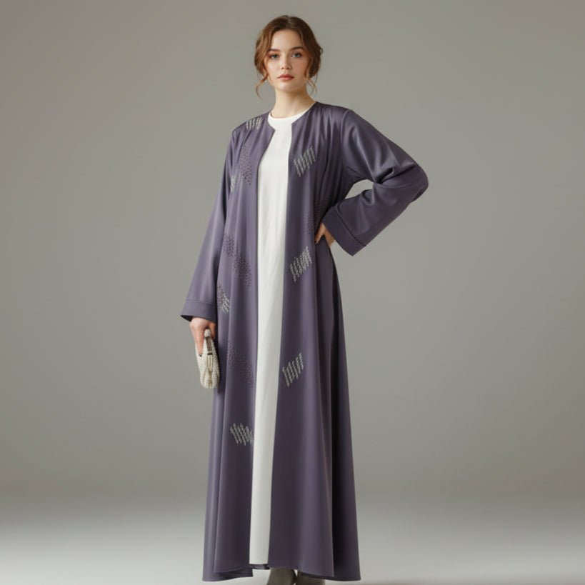 3D Embroidery Abaya With Geometric Beads. 3D Embroidered Open Abaya (MOA085) - Mariam's Collection