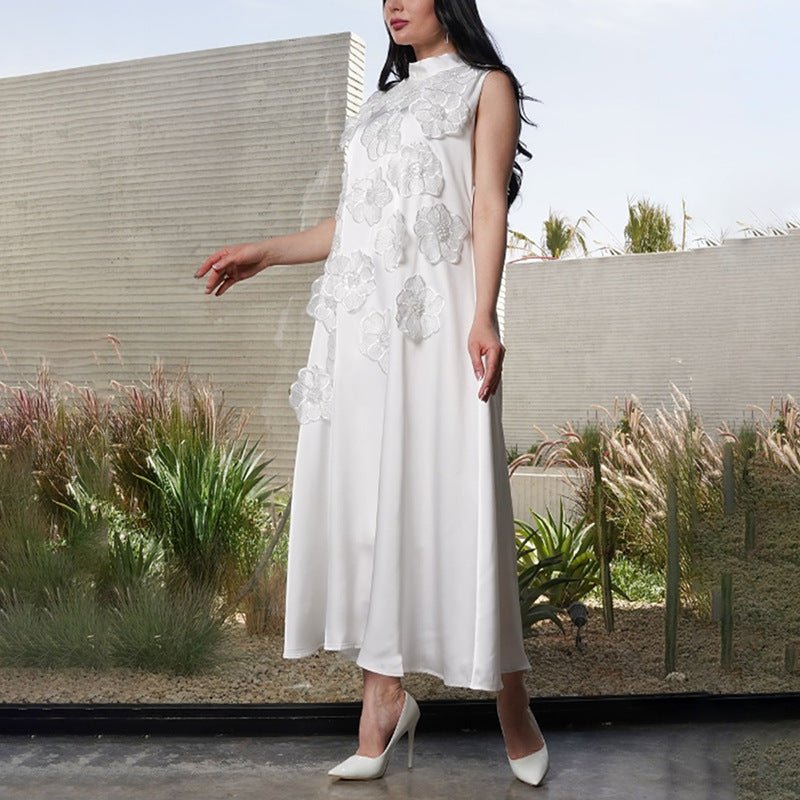 3D Floral Appliqué Maxi Dress – Bridal Sleeveless Dress