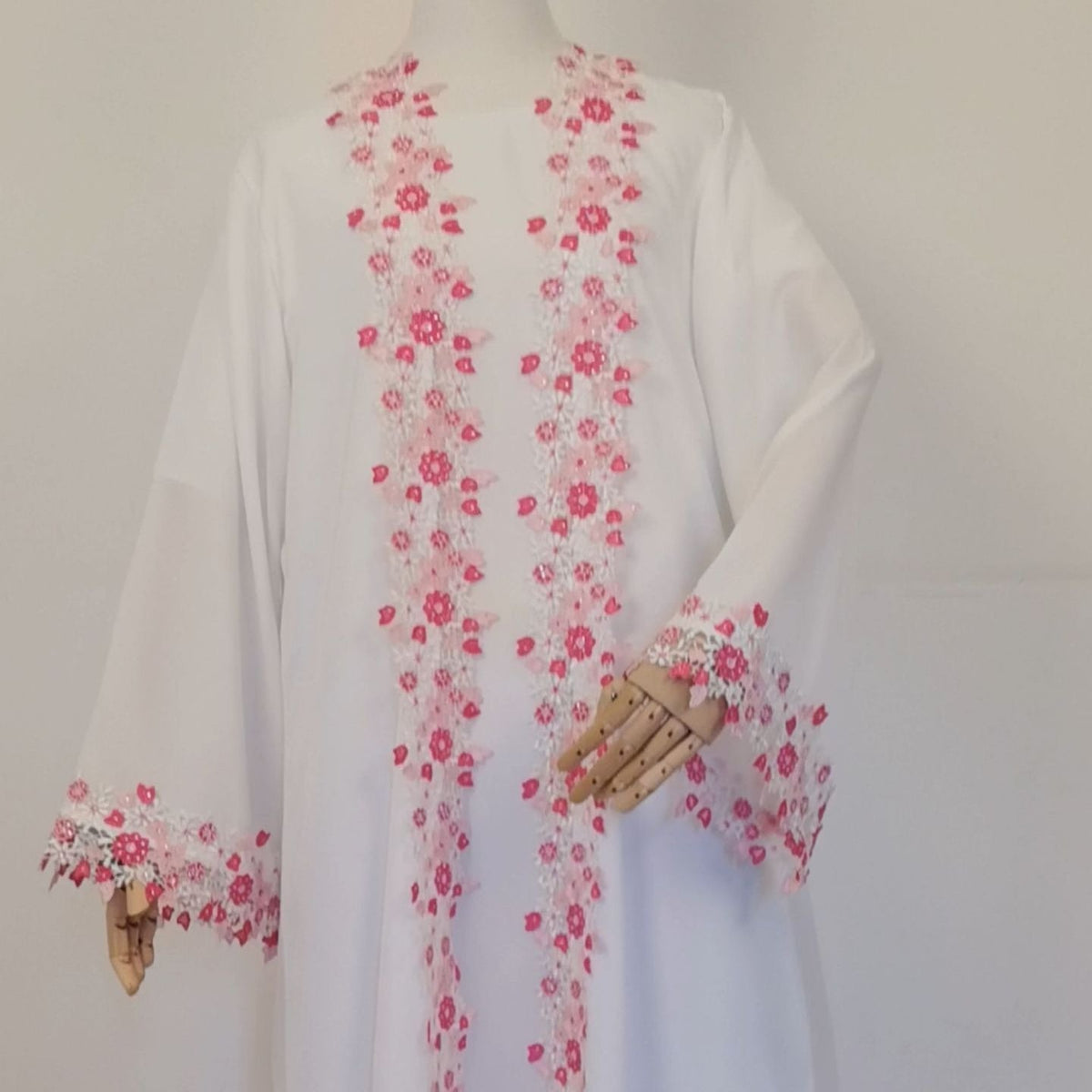3D Floral Embroidered Nida Open Abaya Set | Inner Dress & Hijab(MOA356) - Mariam's Collection