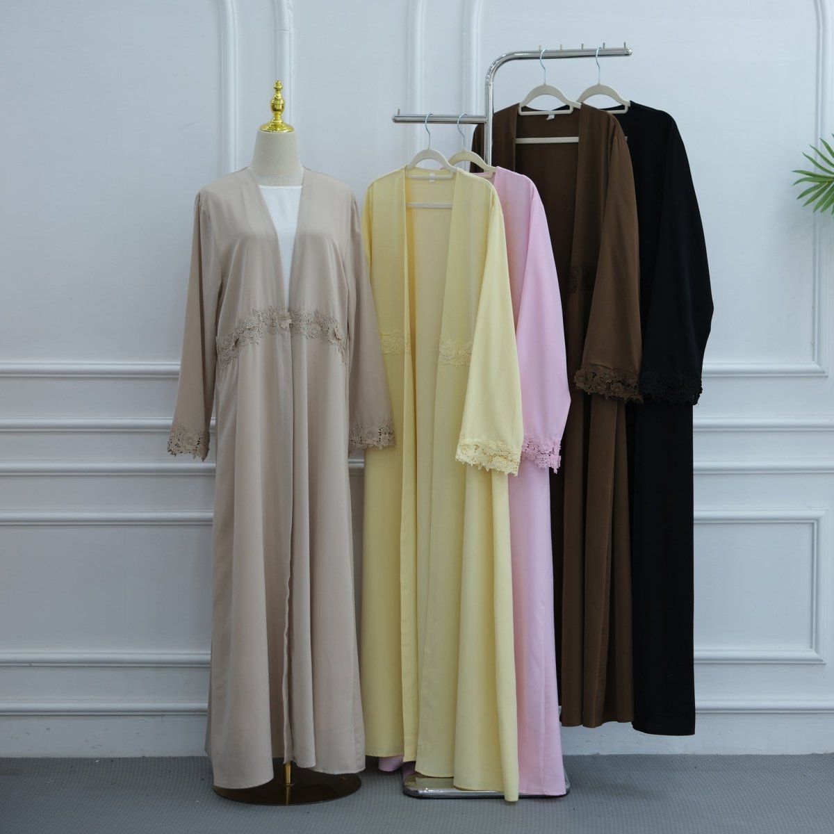 3D Floral Lace Trim Open Abaya(MOA336) - Mariam's Collection