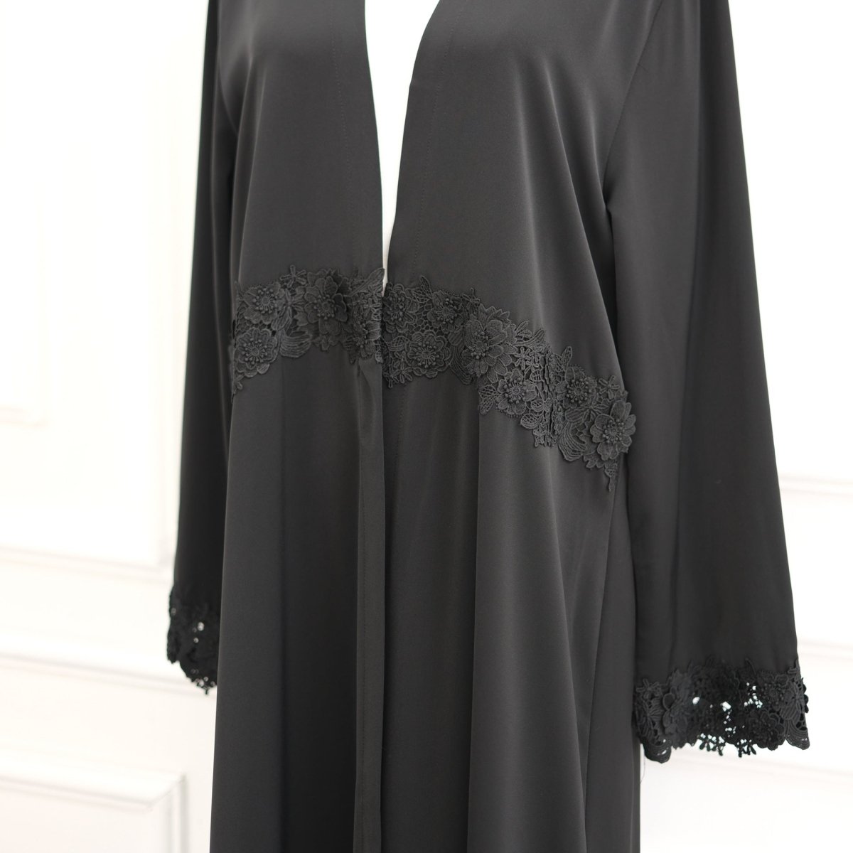 3D Floral Lace Trim Open Abaya(MOA336) - Mariam's Collection