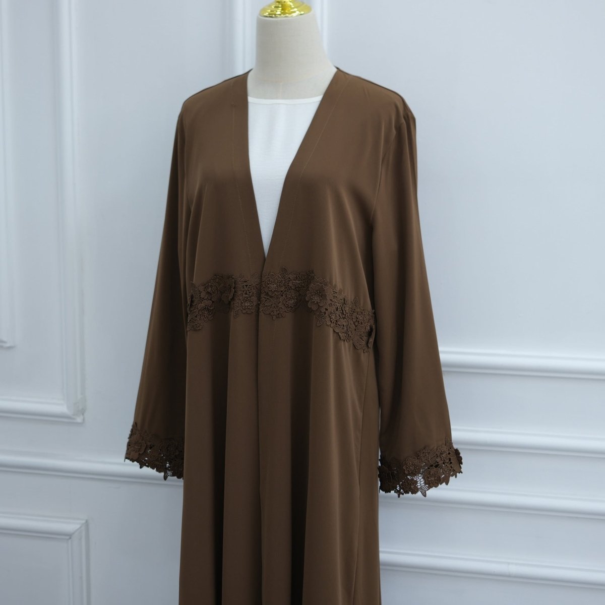3D Floral Lace Trim Open Abaya(MOA336) - Mariam's Collection
