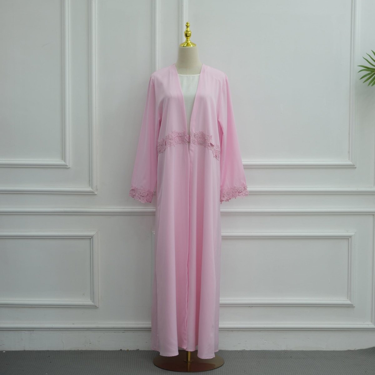 3D Floral Lace Trim Open Abaya(MOA336) - Mariam's Collection
