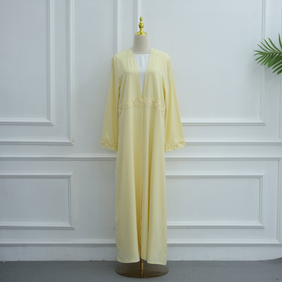 3D Floral Lace Trim Open Abaya(MOA336) - Mariam's Collection