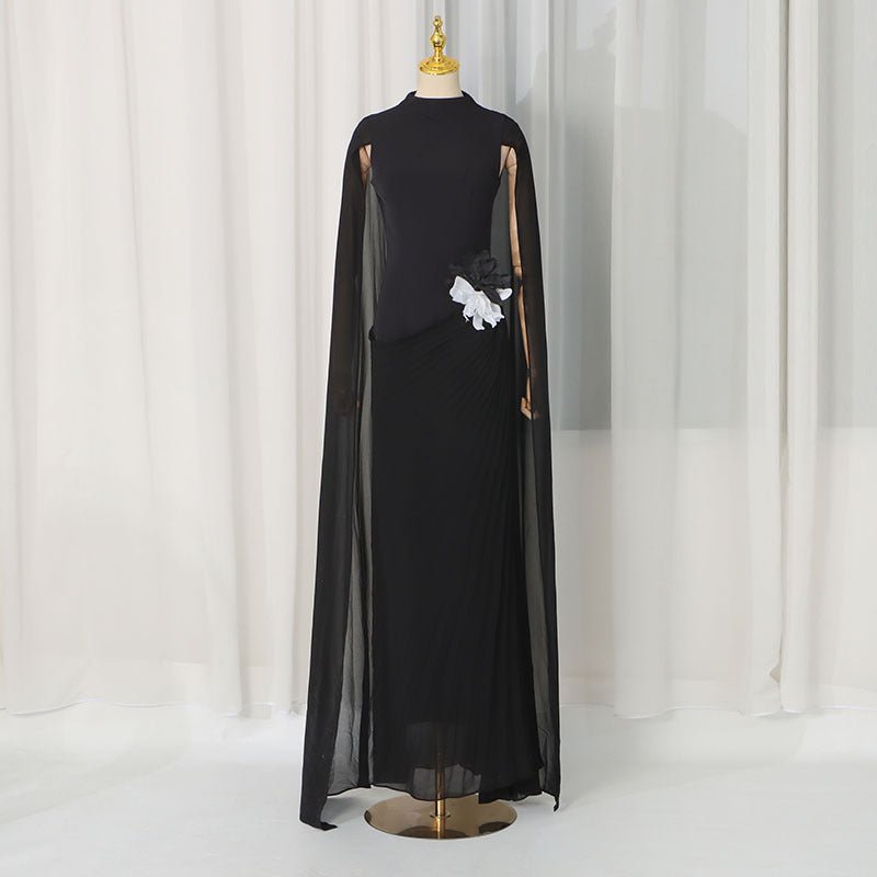 3D Floral Waist Evening Maxi Dress | Sheer Mesh Raglan-Sleeve Gown(MS566) - Mariam's Collection
