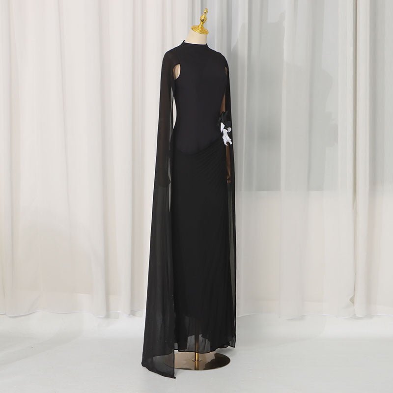 3D Floral Waist Evening Maxi Dress | Sheer Mesh Raglan-Sleeve Gown(MS566) - Mariam's Collection