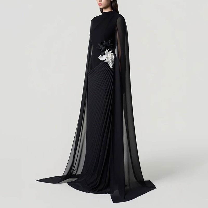 3D Floral Waist Evening Maxi Dress | Sheer Mesh Raglan-Sleeve Gown(MS566) - Mariam's Collection