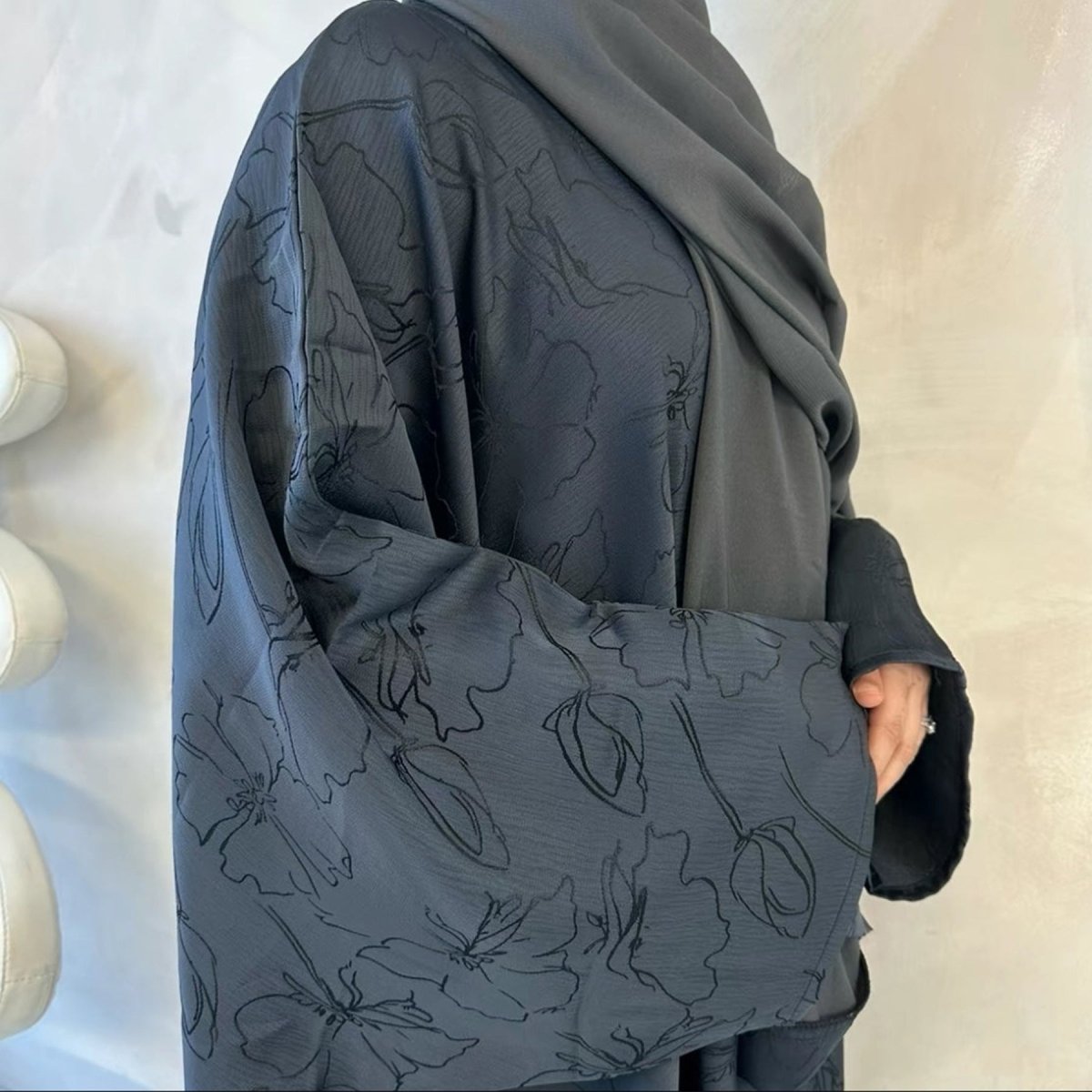 3D Jacquard Woven Satin Abaya (MA138) - Mariam's Collection