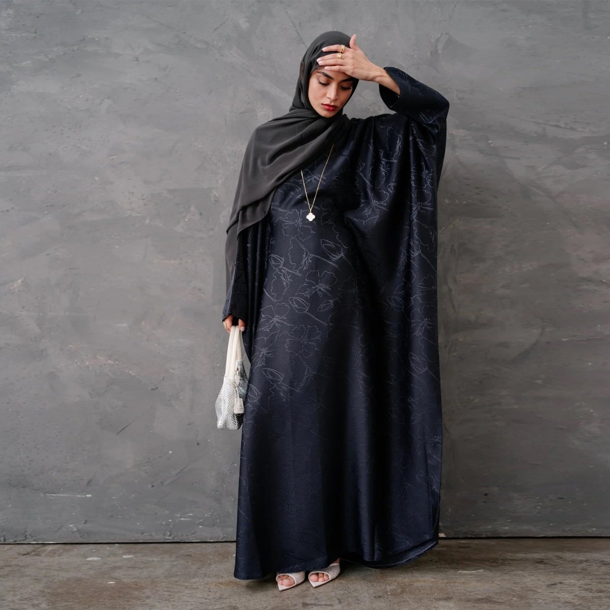 3D Jacquard Woven Satin Abaya (MA138) - Mariam's Collection