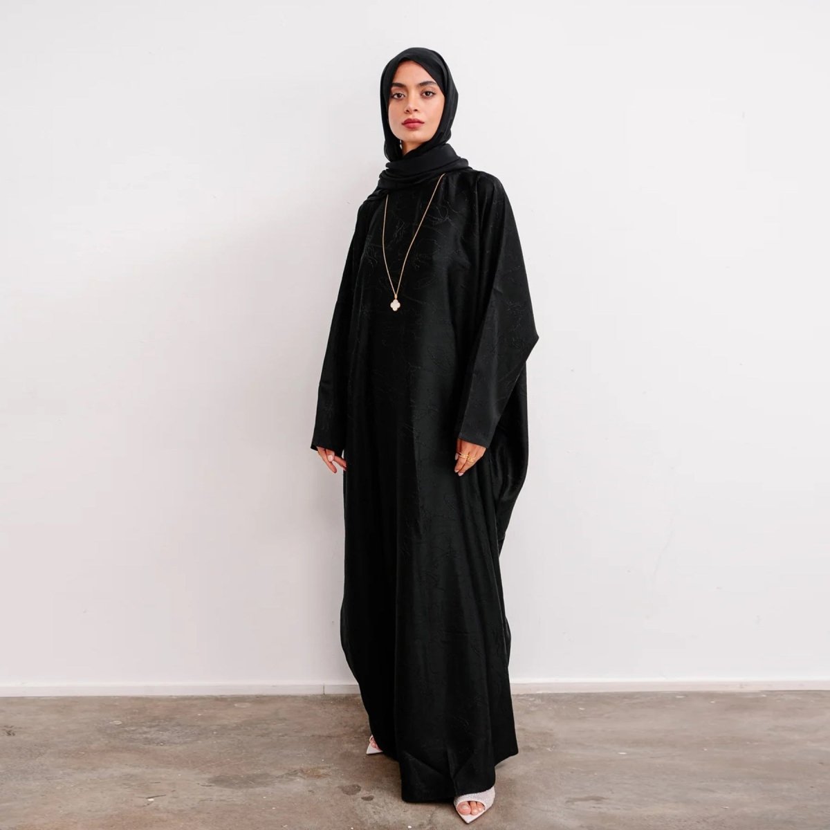 3D Jacquard Woven Satin Abaya (MA138) - Mariam's Collection