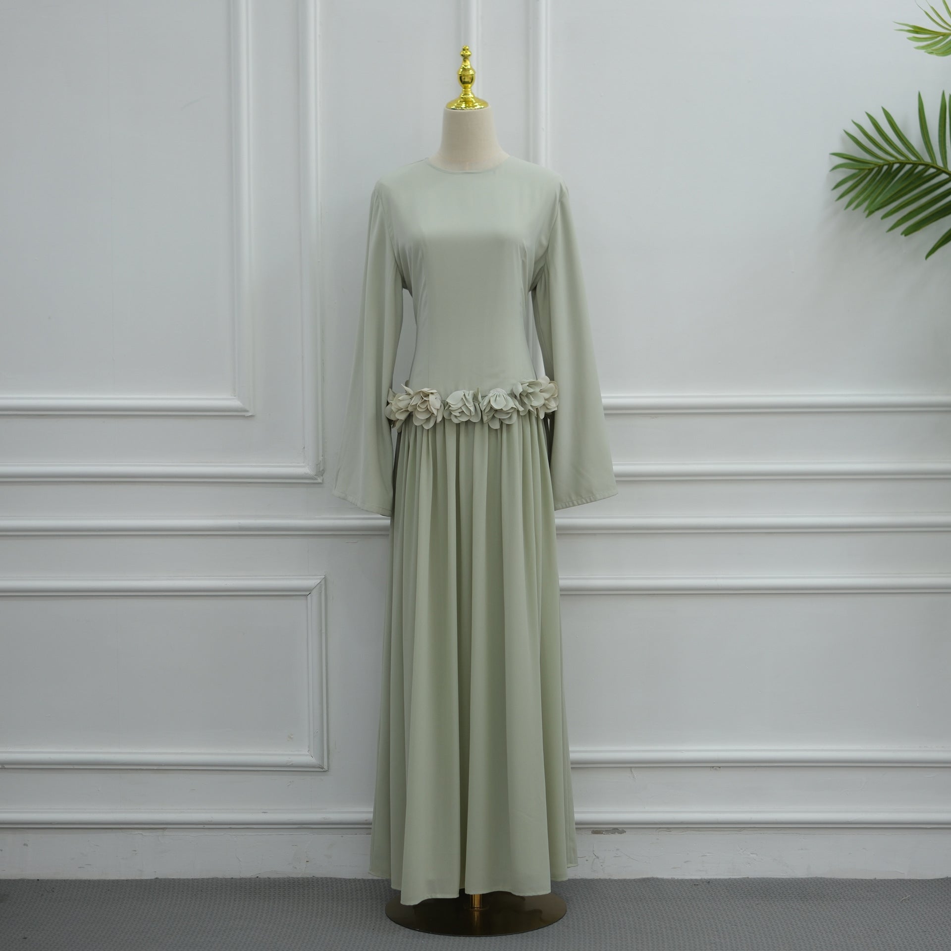 Ivory 3D rose maxi dress styled for Walima with minimal jewellery