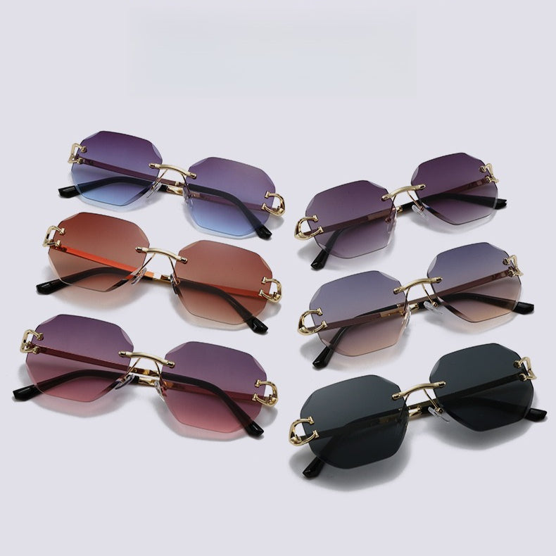 Vintage Rimless Cut Edge Sunglasses - Frameless Polygon Statement Piece (MAC266)