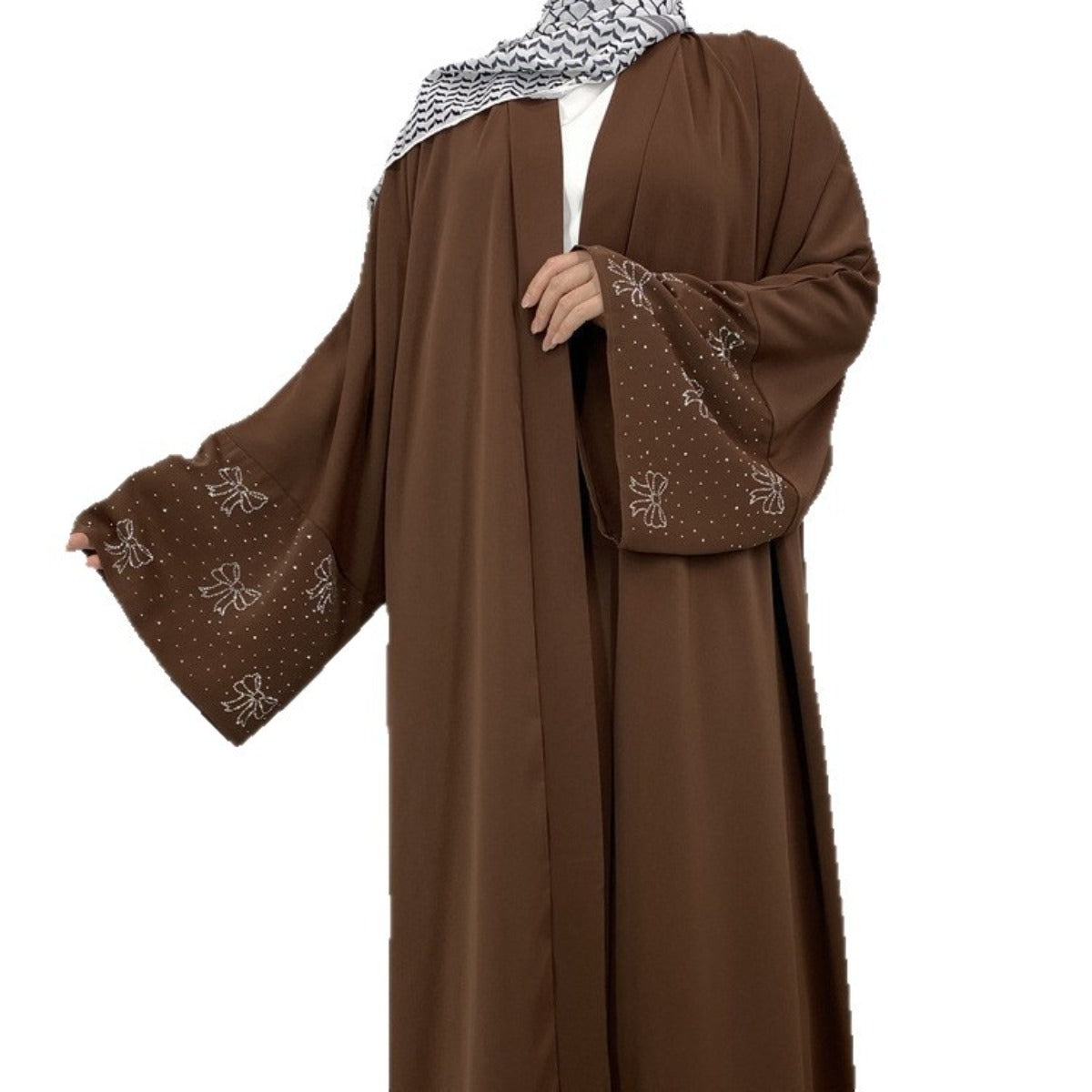 Modest Luxury Exquisite Transfer Diamond Printer Butterfly Sleeve Abaya(MOA206)