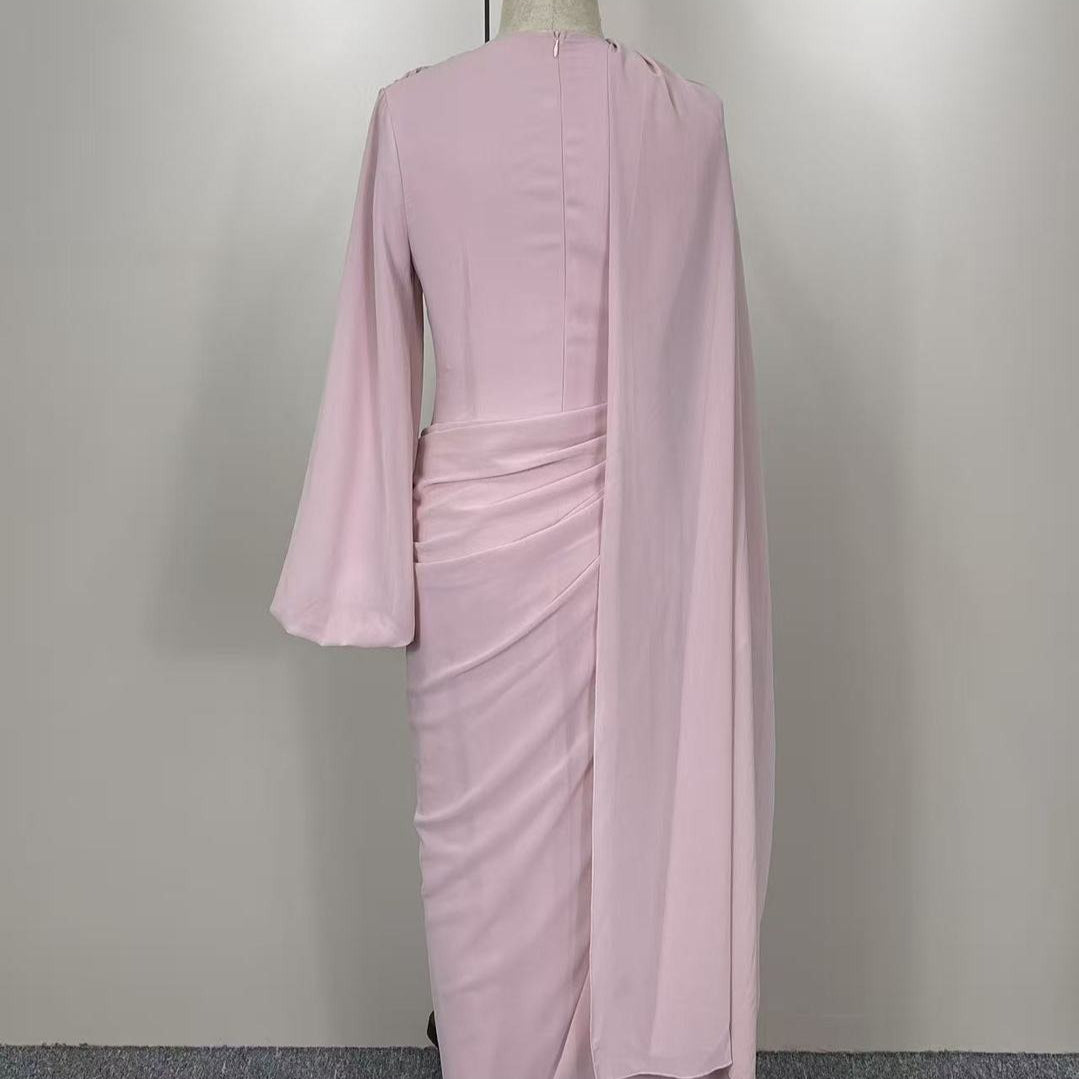 Rhinestone Floral Chiffon-Effect Evening Dress(MS591)