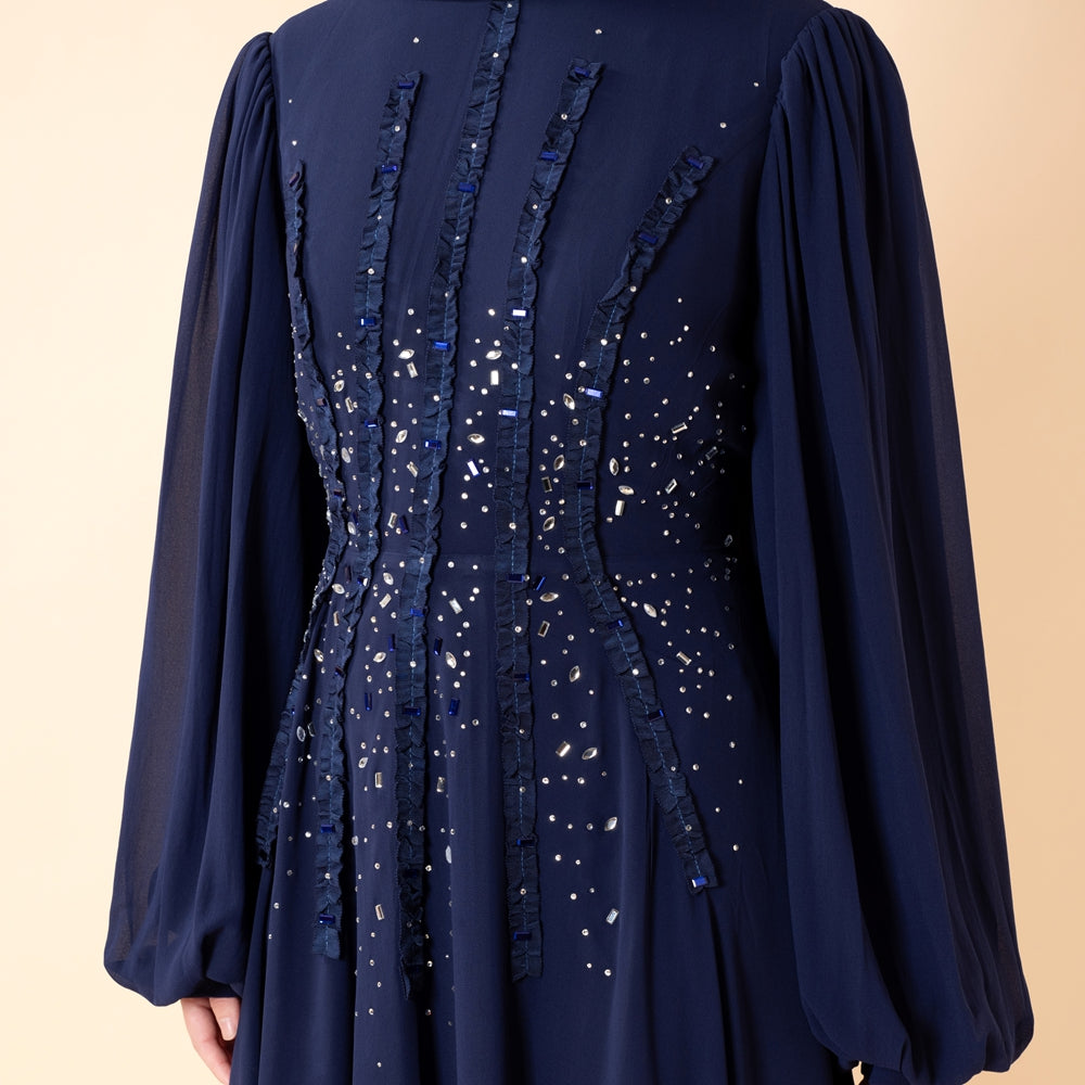 Crystal Hand-Embellished Chiffon Evening Abaya(MA356)