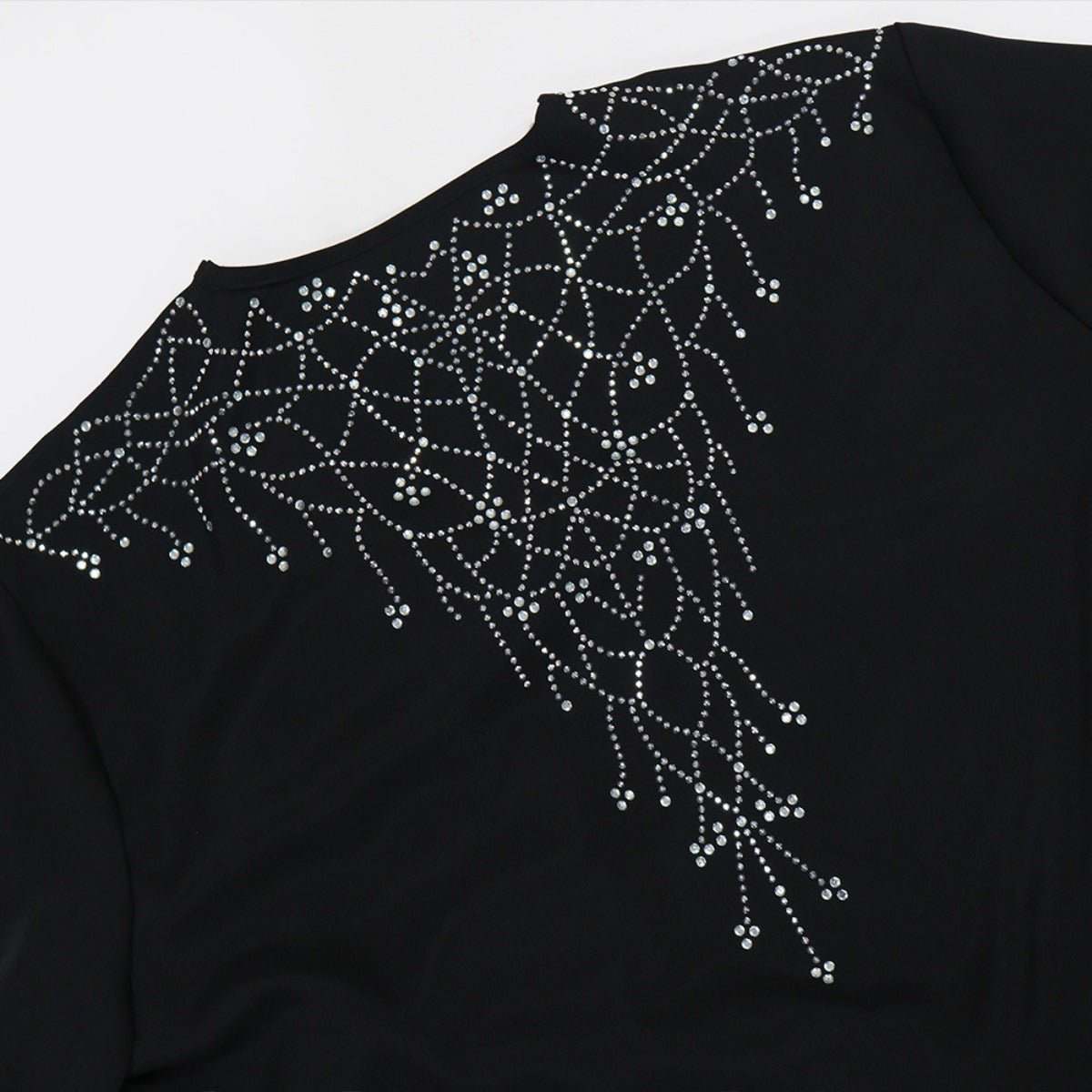 Modest Muslim Loose Fit Black Diamond Embellished V-Neck Abaya Dress(MOA)