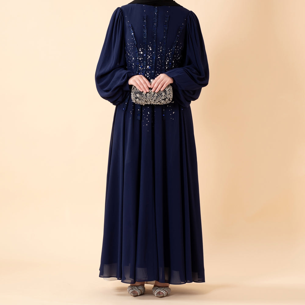 Crystal Hand-Embellished Chiffon Evening Abaya(MA356)