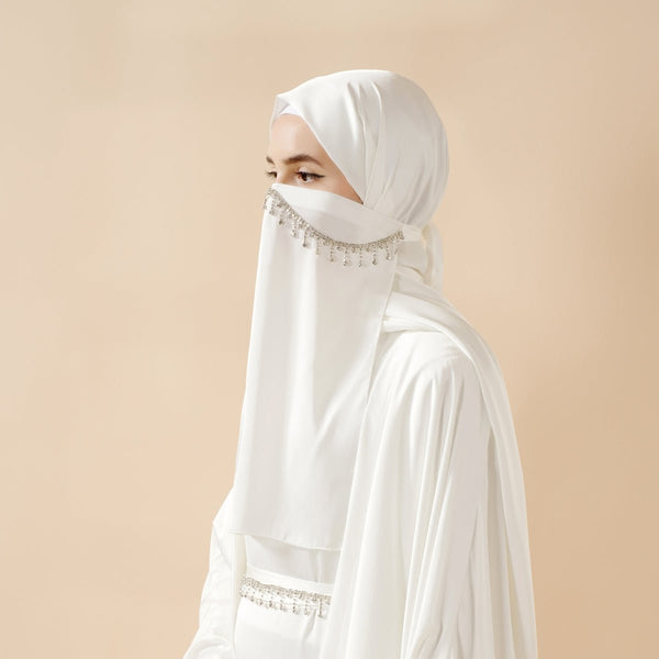 5 - Piece Set Butterfly Abaya With Niqab, Loose Full Cover Satin Abaya (MOA019) - Mariam's Collection