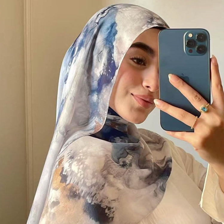 Printed Cotton Hijab Scarf | Soft Breathable Long Headscarf(MH201)