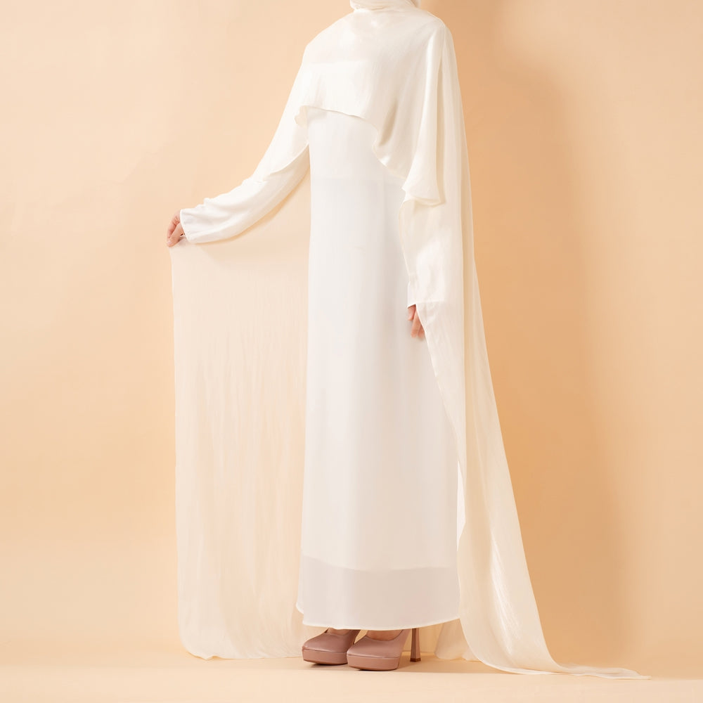 Premium Modest Luxury Organza Cape A-Line Maxi Dress Abaya(MA300)