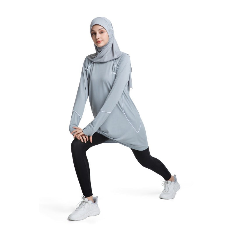Women's Quick Dry Long Sleeve Modest Workout Top | Polyester Athletic Yoga Tunic with Simple Lines(MS114)