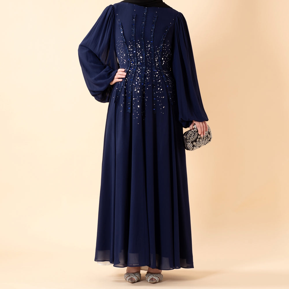 Crystal Hand-Embellished Chiffon Evening Abaya(MA356)