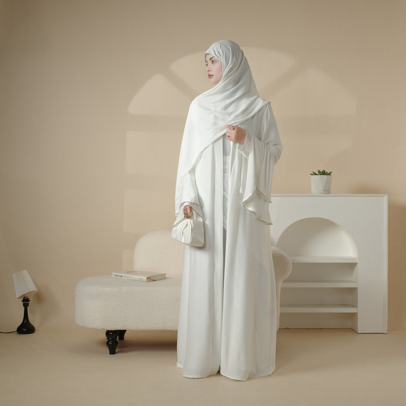 Archive Piece Pleated Crepe Open Abaya 3-Piece Set - MP023 (Size M Only)