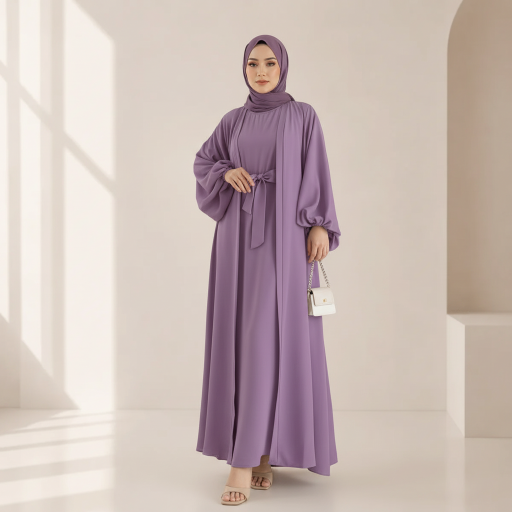 Archive Piece Loose Lantern Sleeve Abaya 3-Piece Set - MP055 (Size S Only)