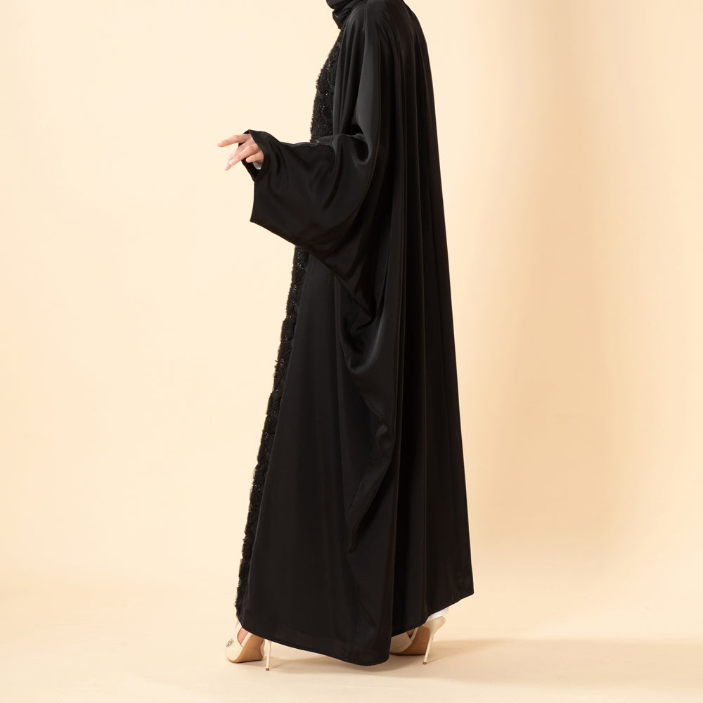 Luxury 3D Ribbon Embroidered Batwing Abaya with Adjustable Waist Tie (MA431)