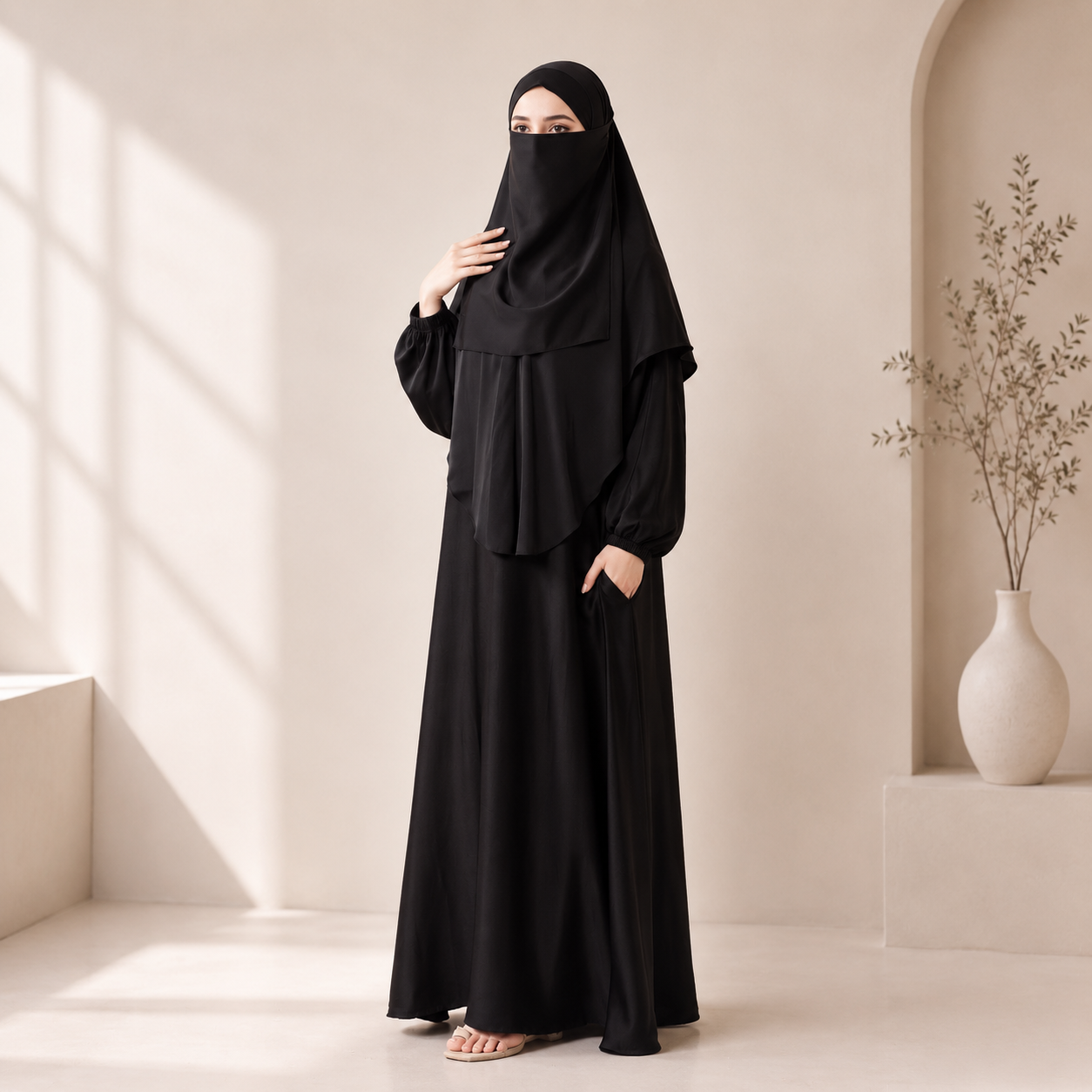 Abaya With Niqab and Khimar | Satin Niqab Khimar and Abaya (MK024)