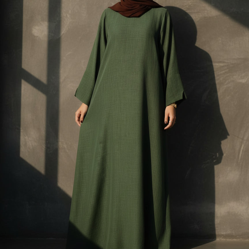 Premium Linen Effect Pullover Abaya with Pockets (MA341)
