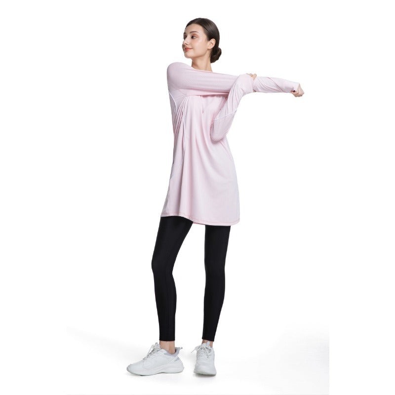 Women's Quick Dry Long Sleeve Modest Workout Top | Polyester Athletic Yoga Tunic with Simple Lines(MS114)