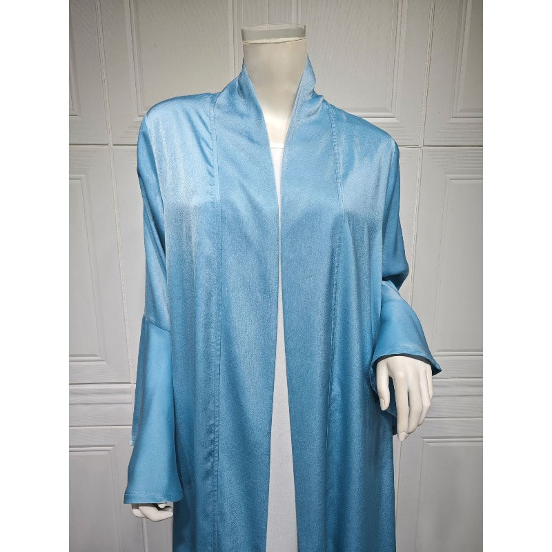 Lotus Leaf Sleeve Solid Soft Satin Open Front Abaya Dress | Lightweight Modest Abaya Cover(MOA220)