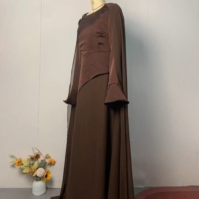 Brown Asymmetric Waist Abaya(MS288)
