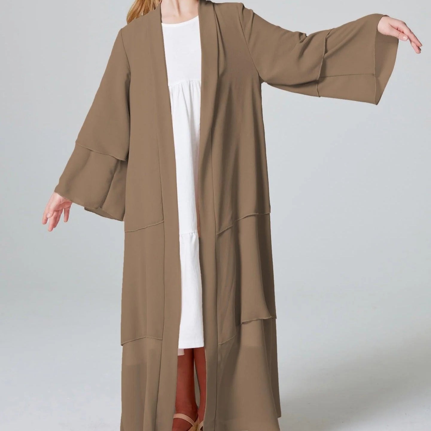Girls Plain 3-Layered Chiffon Open Abaya Kid Abaya(MKG009)