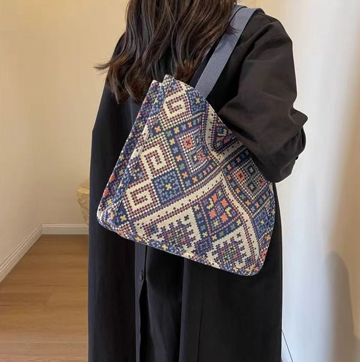 Boho Chic Canvas Tote - Spacious Convertible Bag for Campus & Commute (MAC261)