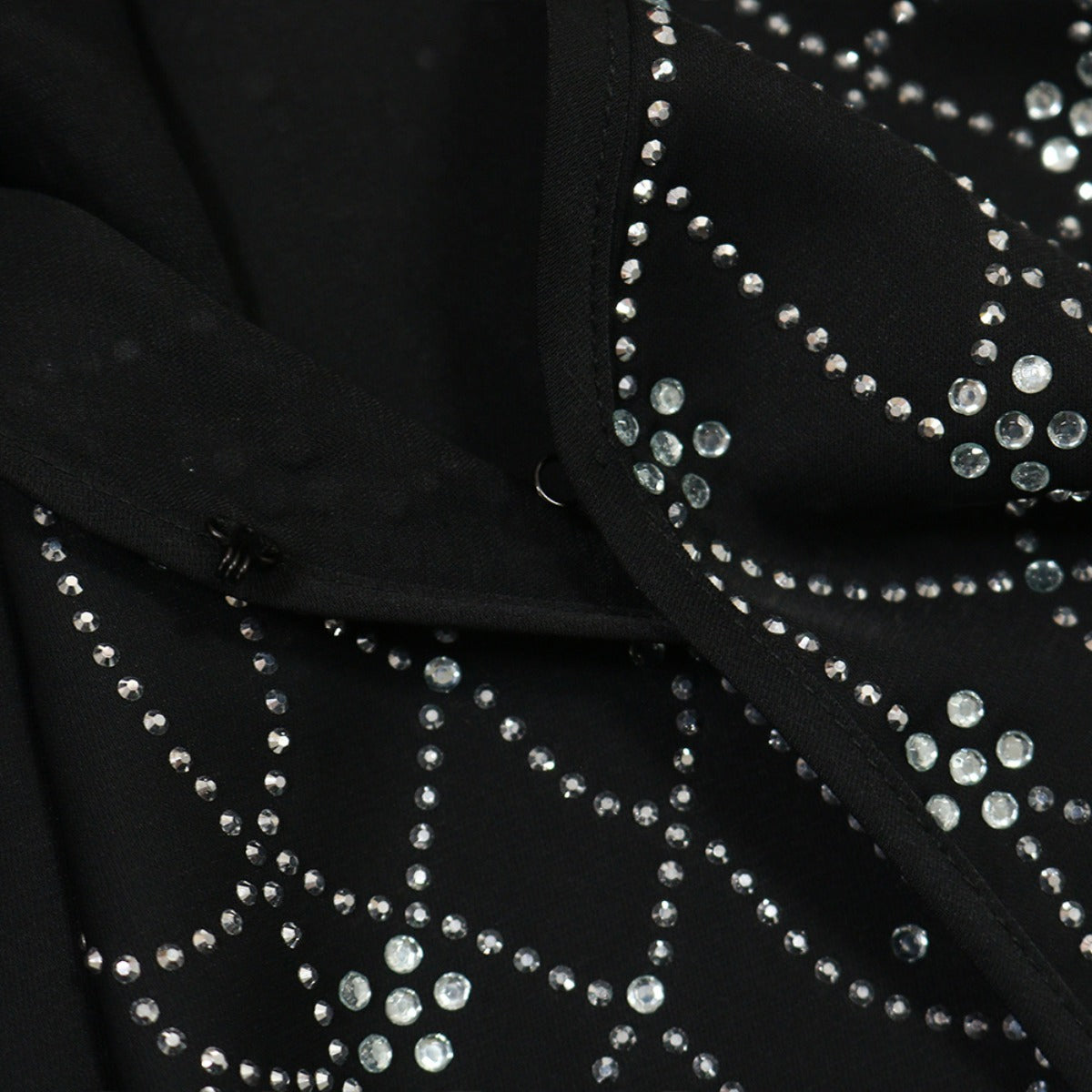 Modest Muslim Loose Fit Black Diamond Embellished V-Neck Abaya Dress(MOA)