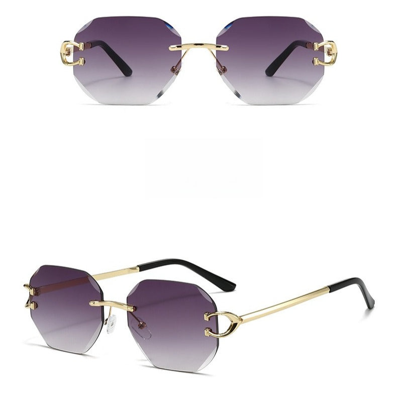 Vintage Rimless Cut Edge Sunglasses - Frameless Polygon Statement Piece (MAC266)
