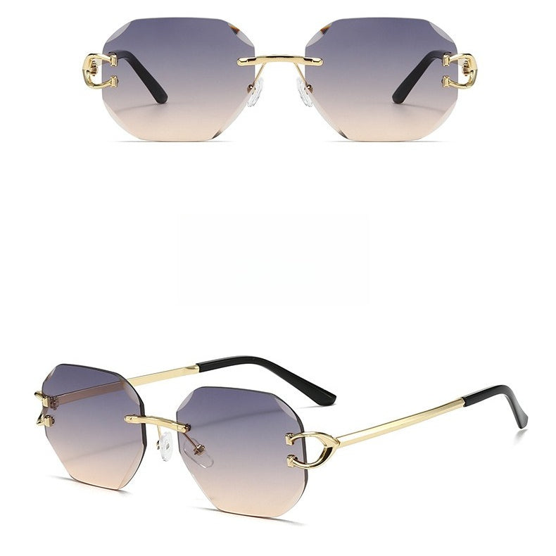 Vintage Rimless Cut Edge Sunglasses - Frameless Polygon Statement Piece (MAC266)