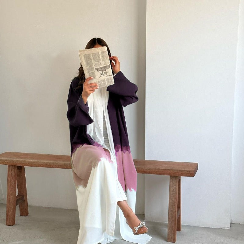 Tie-Dye Cape Cardigan Dress Abaya | Gradient Open Front Kimono Cover(MOA221)