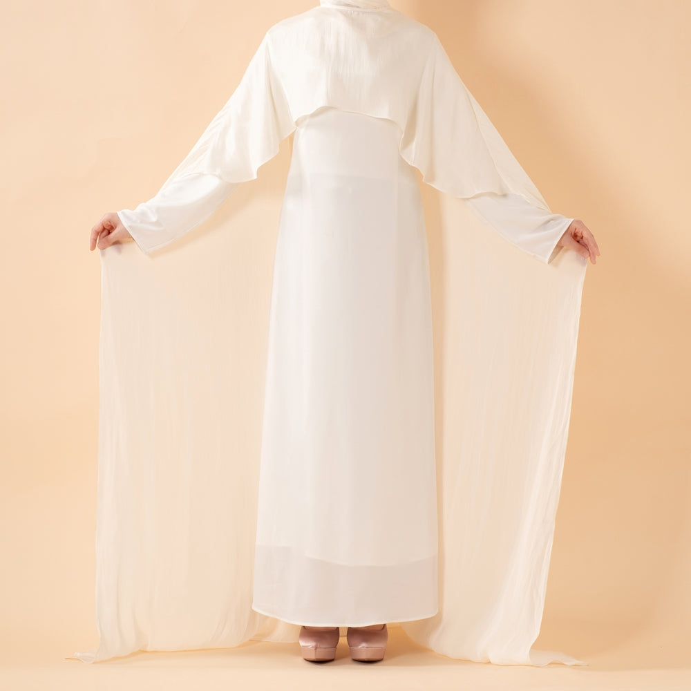 Premium Modest Luxury Organza Cape A-Line Maxi Dress Abaya(MA300)
