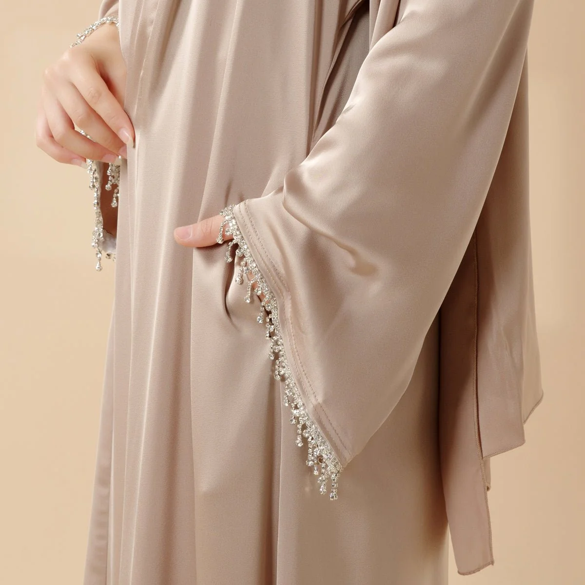 Archive Piece Satin Abaya With Matching Belt Made Of Diamond Tassel - MP003 (Size XXS Only)