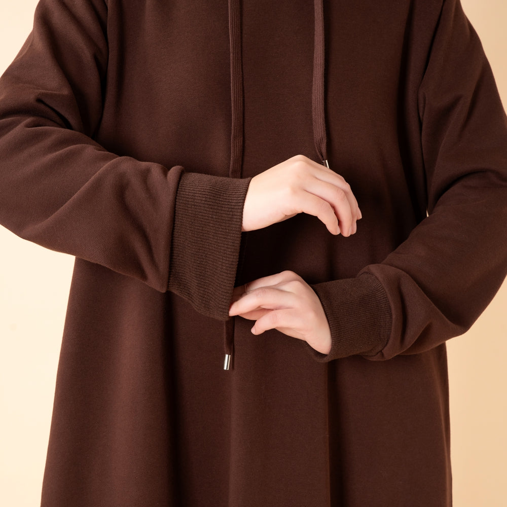 French Terry Hoodie Abaya With Pockets  (MA340)