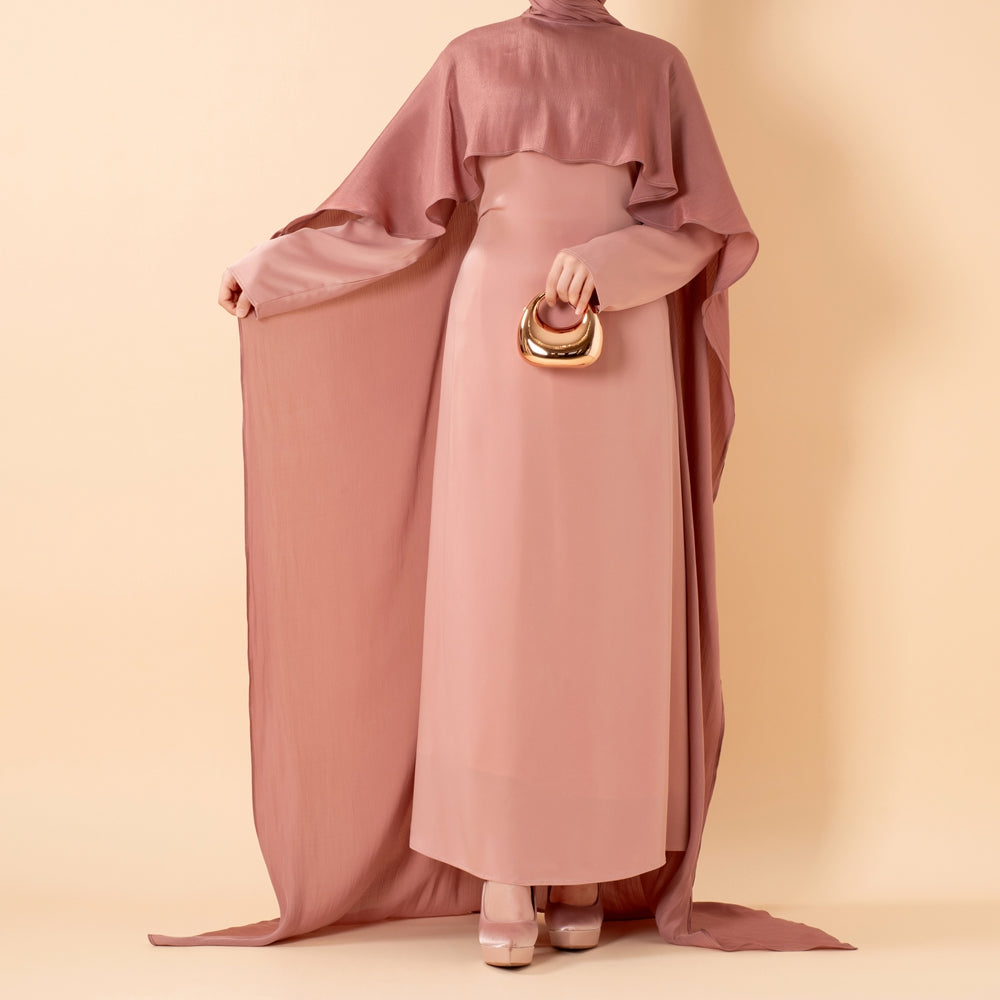 Premium Modest Luxury Organza Cape A-Line Maxi Dress Abaya(MA300)