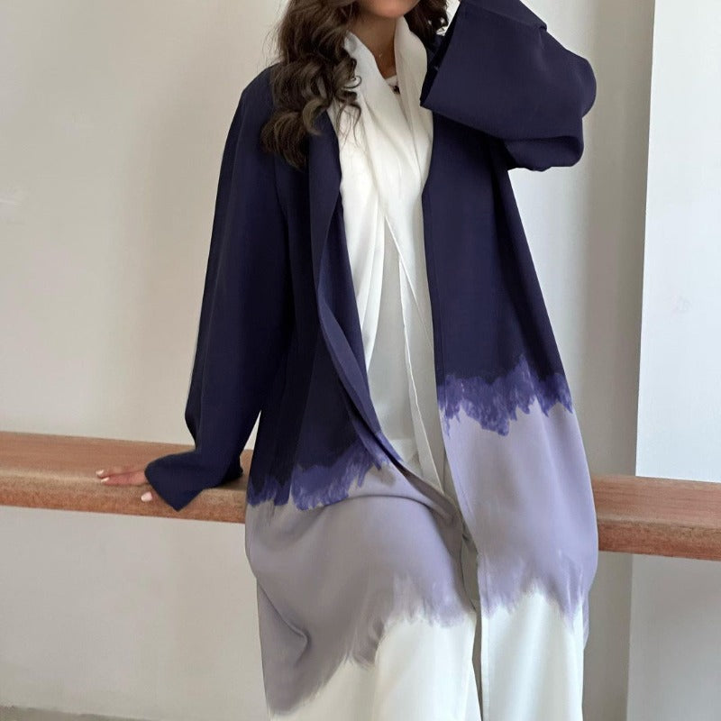 Tie-Dye Cape Cardigan Dress Abaya | Gradient Open Front Kimono Cover(MOA221)