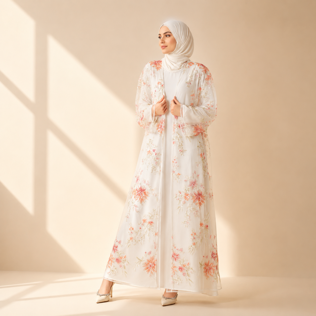 Luxury 3D Floral Sequin Embroidered Open Abaya for Weddings & Eid(MOA306)