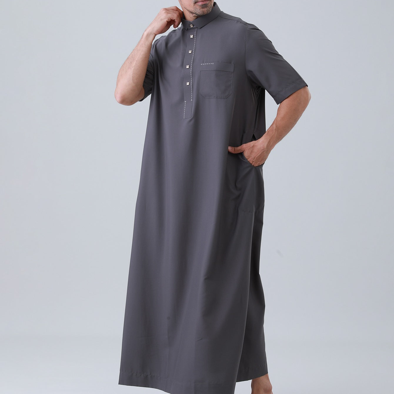 Men's Solid Color Thobe with Button Placket(MT038)